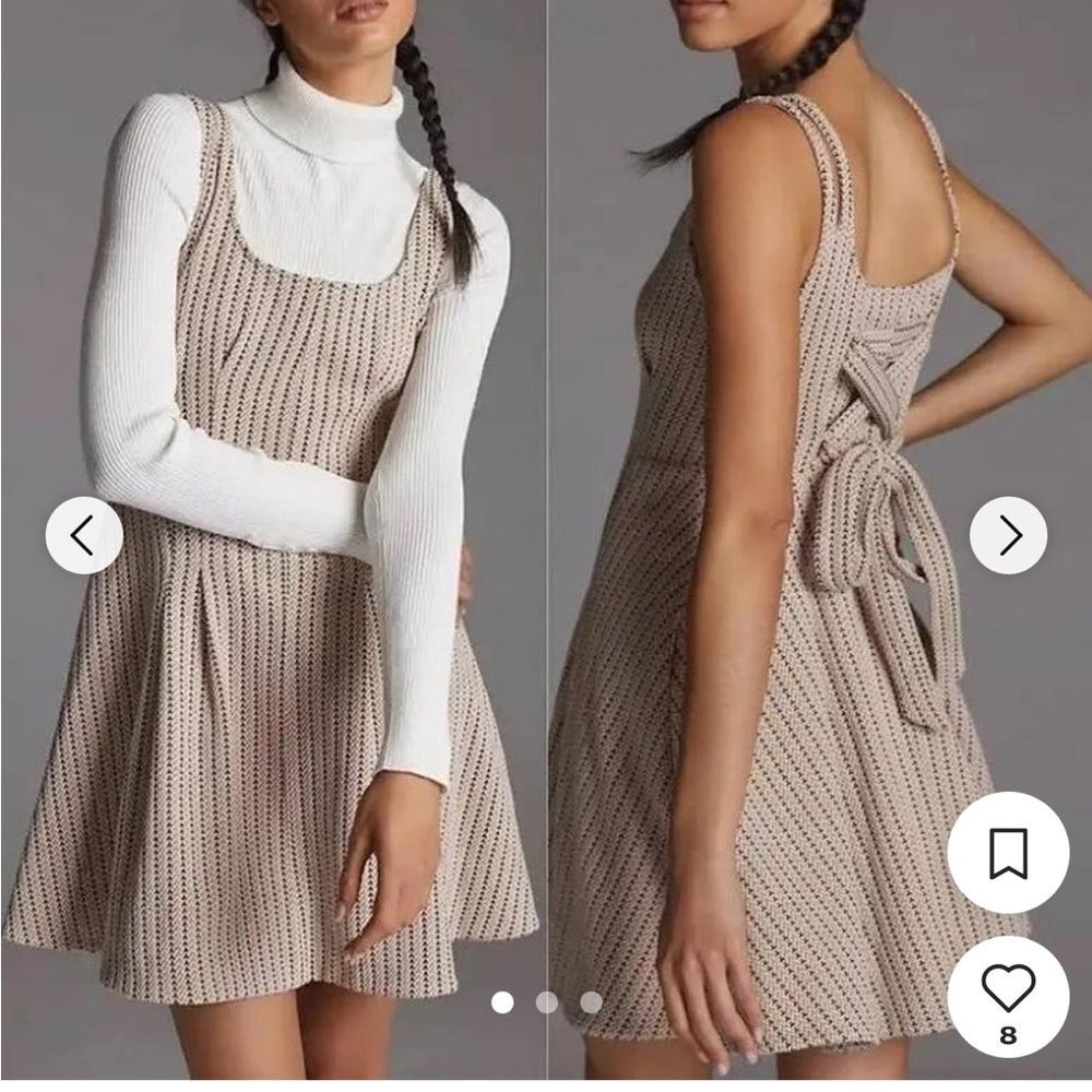 NEW Anthropologie Maeve Jacquard Pink Winter Dress Pockets Adjustable Size S (M)